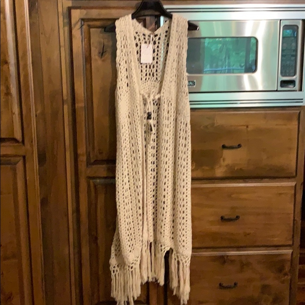 Free People Crochet long sweater vest